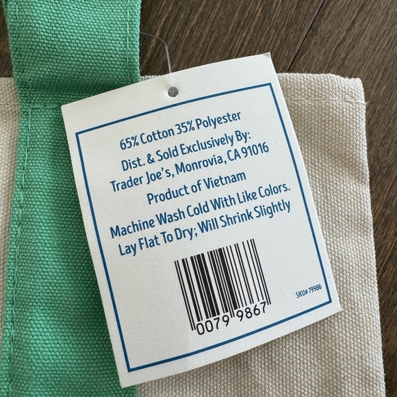 Trader Joe's Green and Blue Pastel Mini Limited Edition Canvas Tote Bag New - Picture 6 of 7